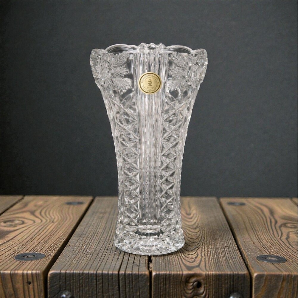 Crystal Clear Germany Lead Crystal‎ Vase Rose Diamond Cut Scalloped Rim 7.5"